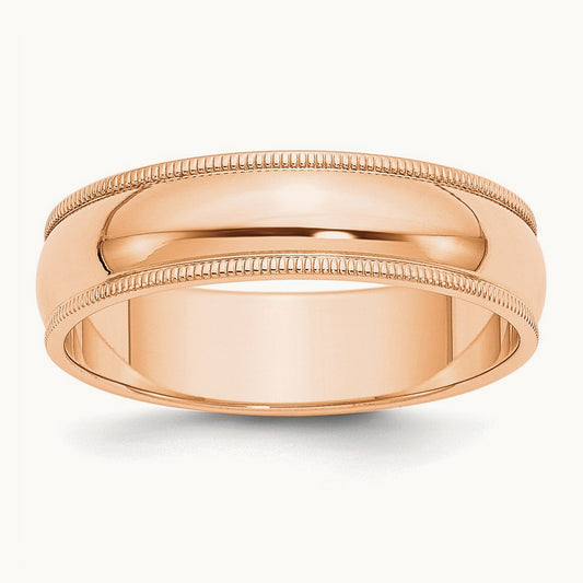 Milgrain Half Round Band, 6mm, 10K Rose Gold