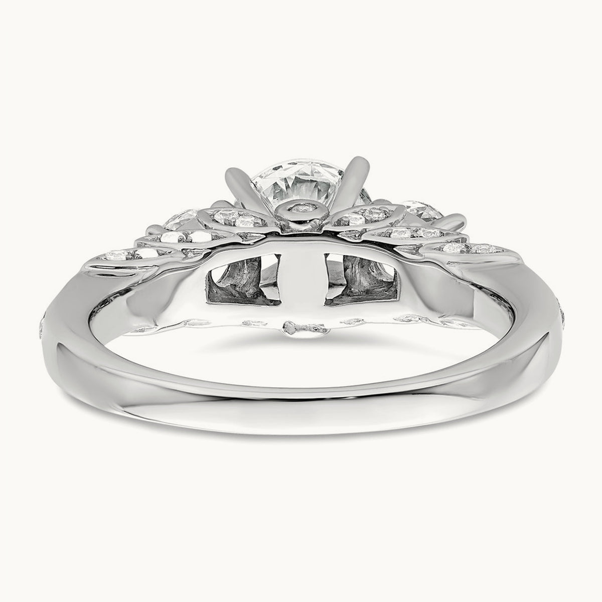 Round Semi-Mount 3 Stone Engagement Ring, 0.75 ct tw Lab-Grown Diamond — 14K White Gold