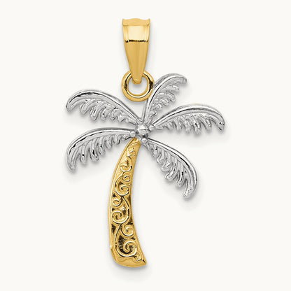Palm Tree Pendant — 14K Yellow Gold & Rhodium, 18mm