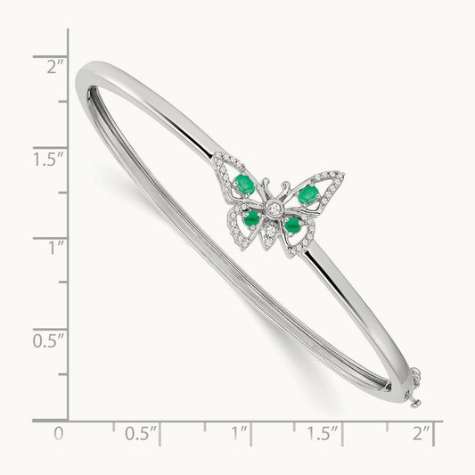 Emerald and Diamond Butterfly Bangle, 14K White Gold