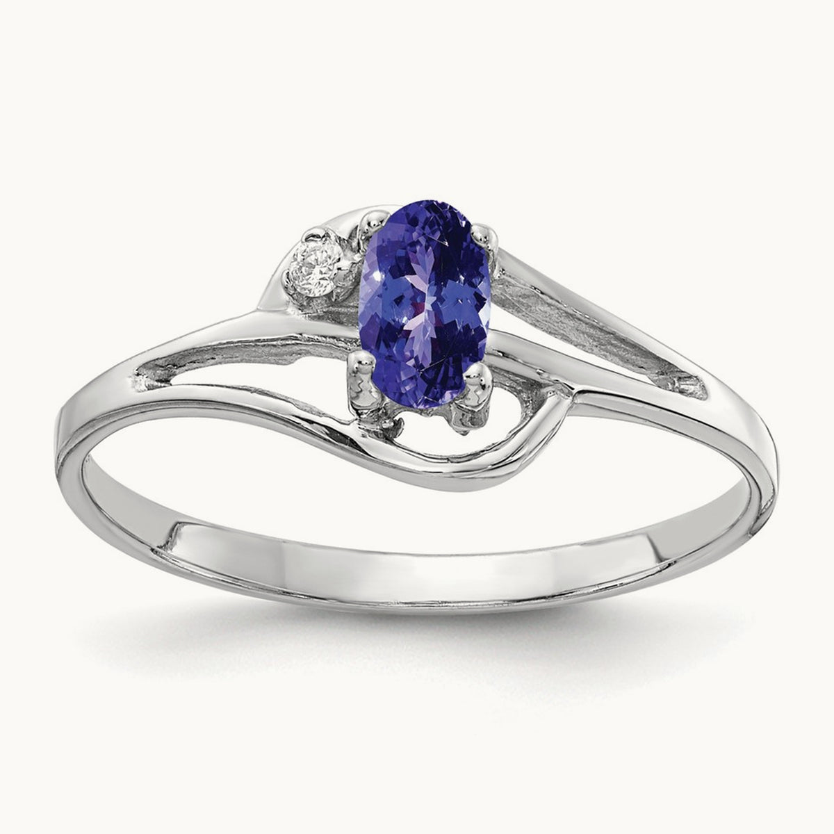 5x3mm Oval Tanzanite AA Diamond ring, 14K White Gold