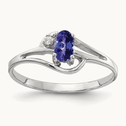 5x3mm Oval Tanzanite AA Diamond ring, 14K White Gold