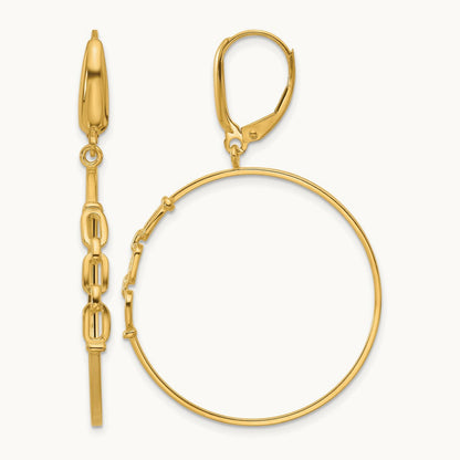 Polished Link Design Leverback Hoop Earrings, 14K — Leslie's