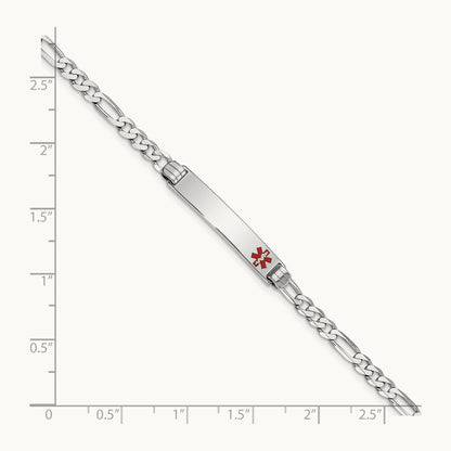 Medical Red Enamel Figaro Link ID Bracelet, 14K White Gold