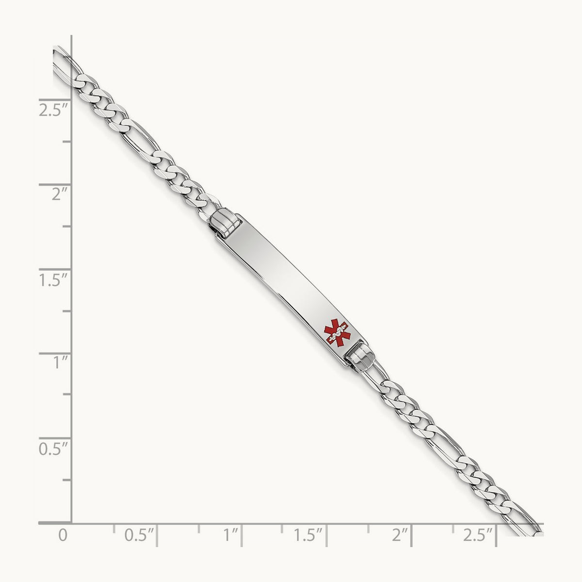 Medical Red Enamel Figaro Link ID Bracelet, 14K White Gold