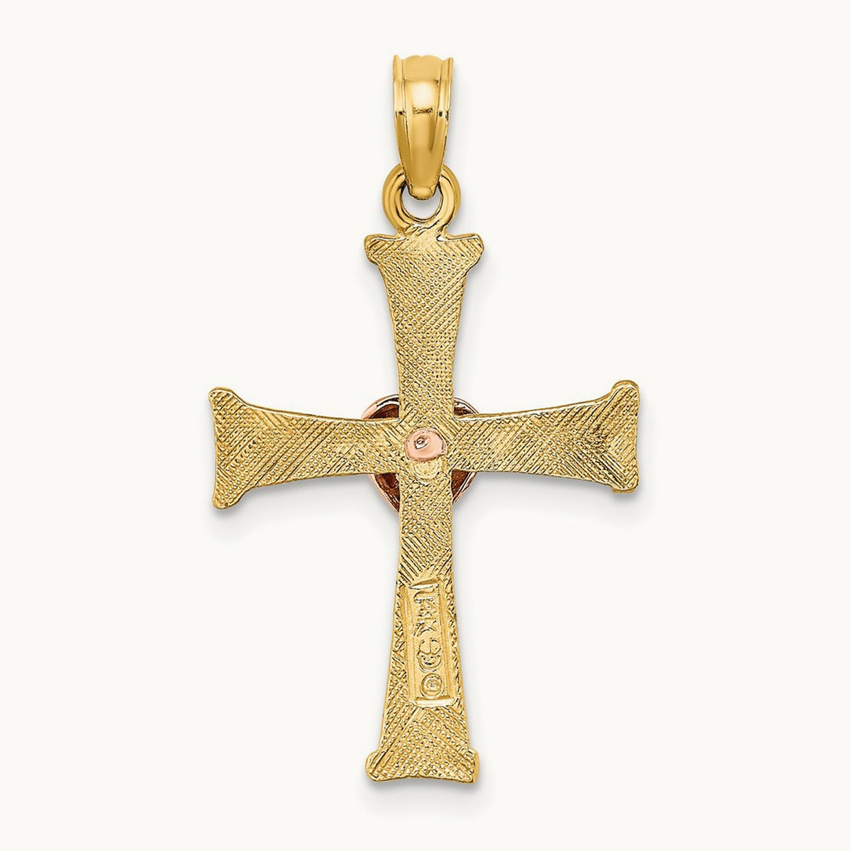 Textured Finish Cross w/ Heart Charm, 14K Two-tone