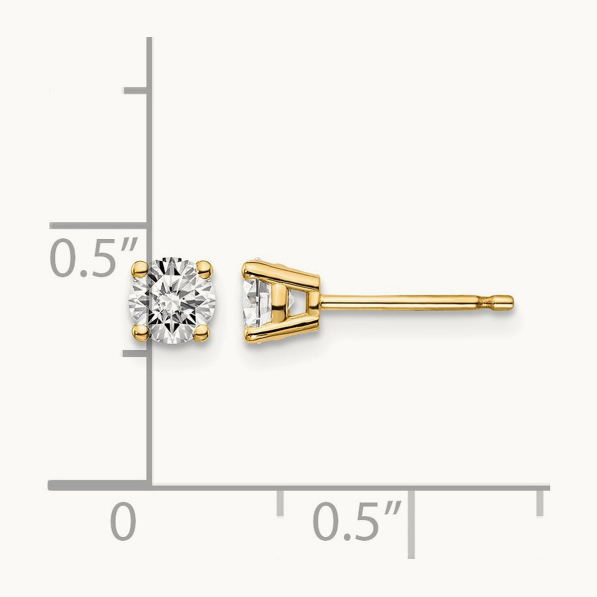Round Diamond Stud Earrings — 14K Yellow Gold, 0.60 ct tw, I1 J-K · push back