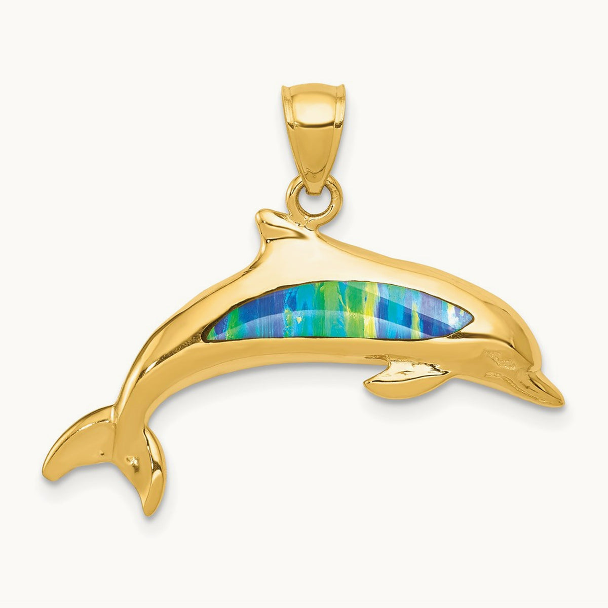 Lab Created Opal Dolphin Pendant — 24mm
