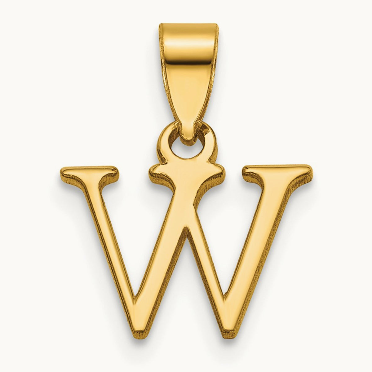 Polished Block Initial Pendant — 14K Yellow Gold, W