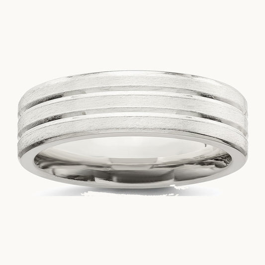 Sterling Silver 6mm Brushed Flat Grooved Fancy Band