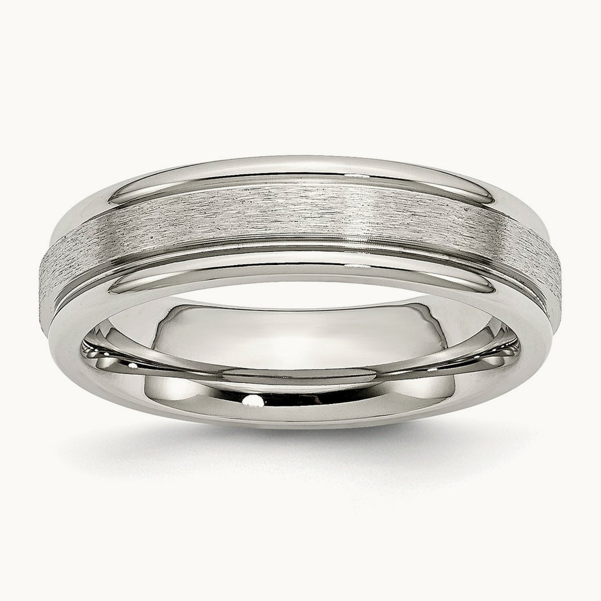 Polished w/Satin Center Grooved Edge Band, 6mm, Stainless Steel