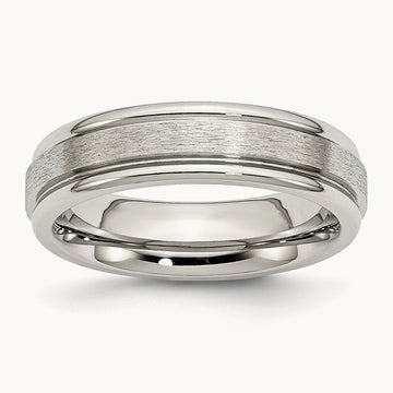Polished w/Satin Center Grooved Edge Band, 6mm, Stainless Steel