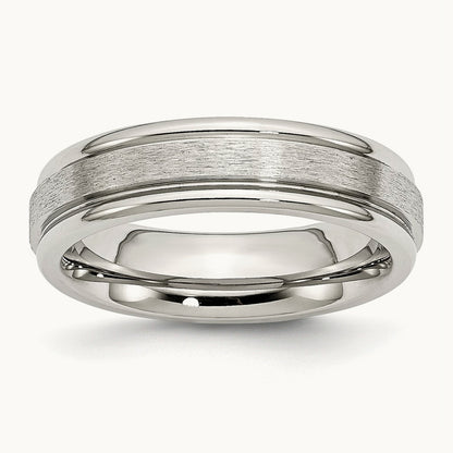 Polished w/Satin Center Grooved Edge Band, 6mm, Stainless Steel