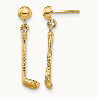 Golf Club Dangle Earrings, 14K