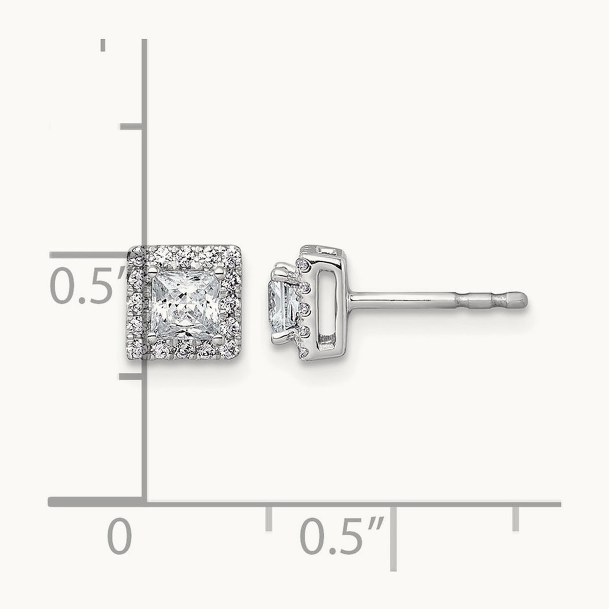 Princess Halo Post Earrings, 0.50-7.50 ct tw Lab-Grown Diamond — 5/8 ct, 14K White Gold