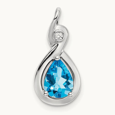 Pear Blue Topaz and Diamond Pendant — 14K White Gold