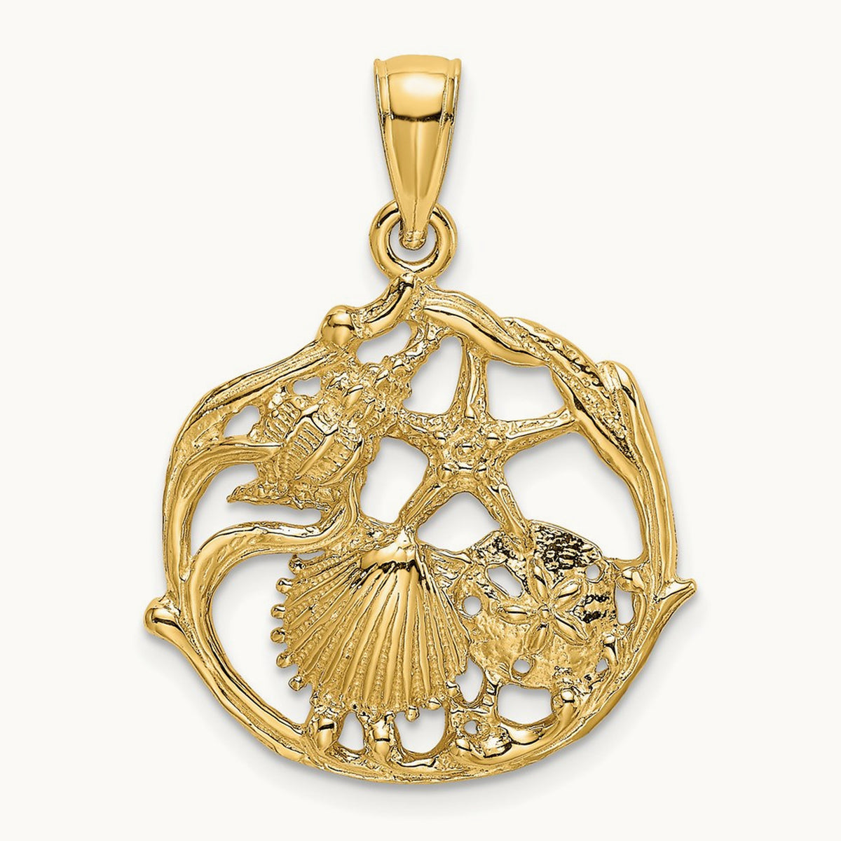 Shell Cluster In Circle Charm, 14K
