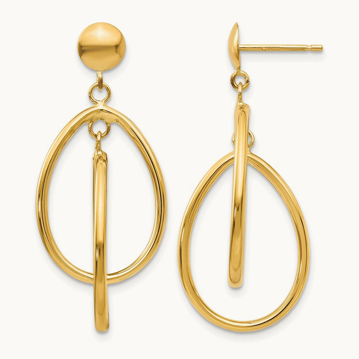 Polished Oval Dangle Earrings, 14K