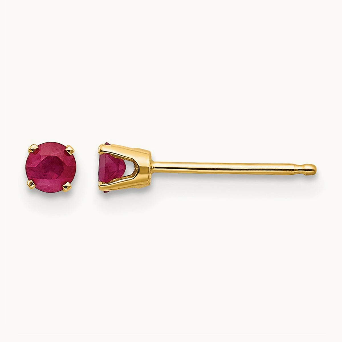 July/Ruby Post Earrings, 3mm, 14K