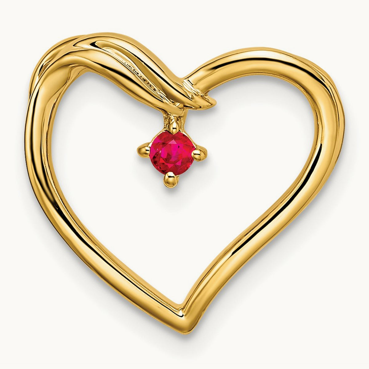 Polished Ruby Heart Chain Slide, 14K