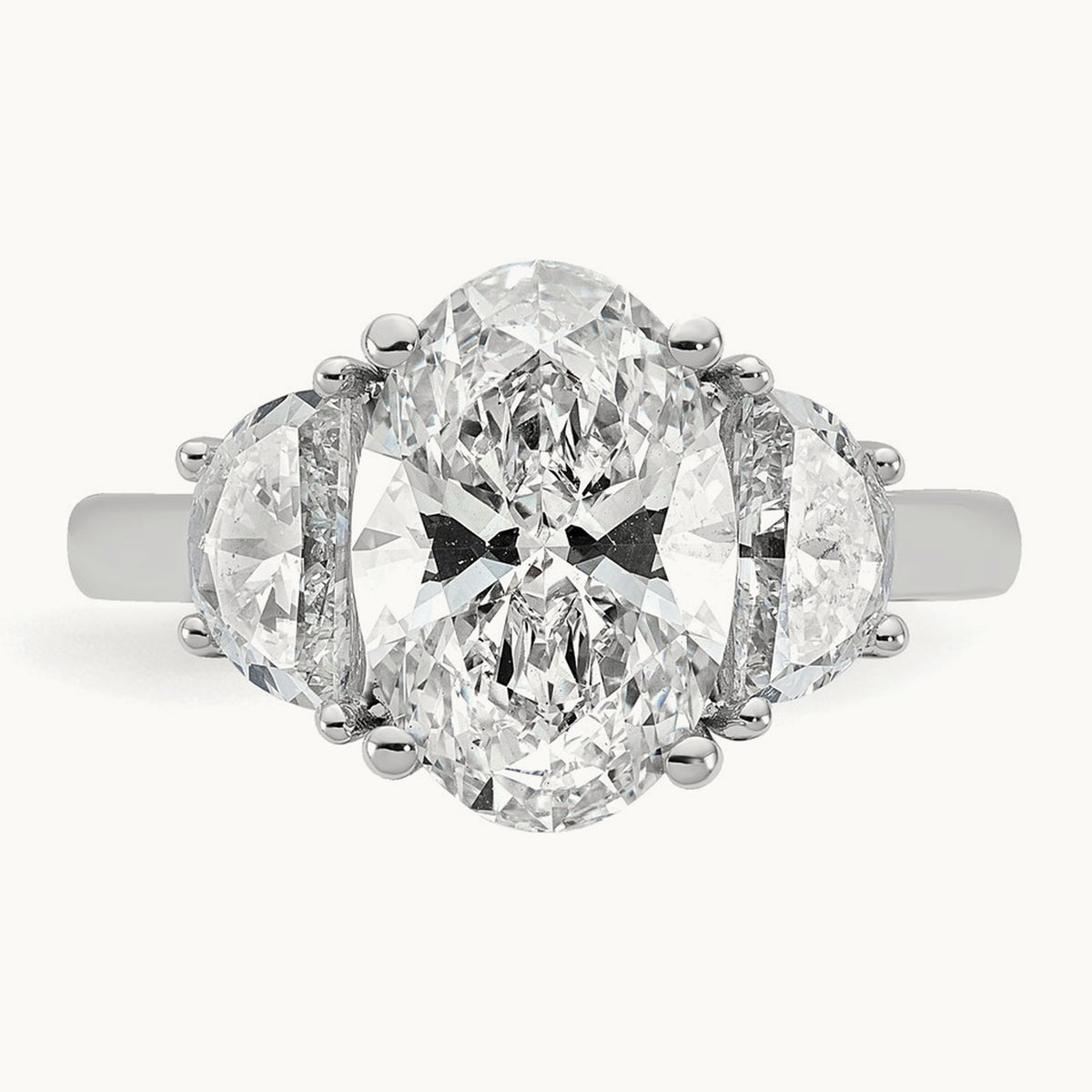 Half Moon and Oval Semi-Mount Engagement Ring, 0.50-1.00 ct tw Lab-Grown Diamond — 1 ct, 14K White Gold