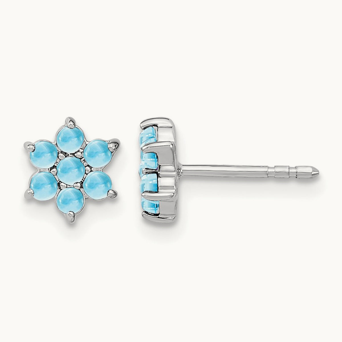 Blue Topaz Floral Post Earrings, 14K White Gold