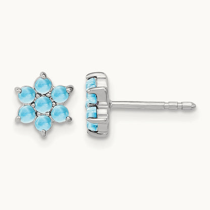 Blue Topaz Floral Post Earrings, 14K White Gold