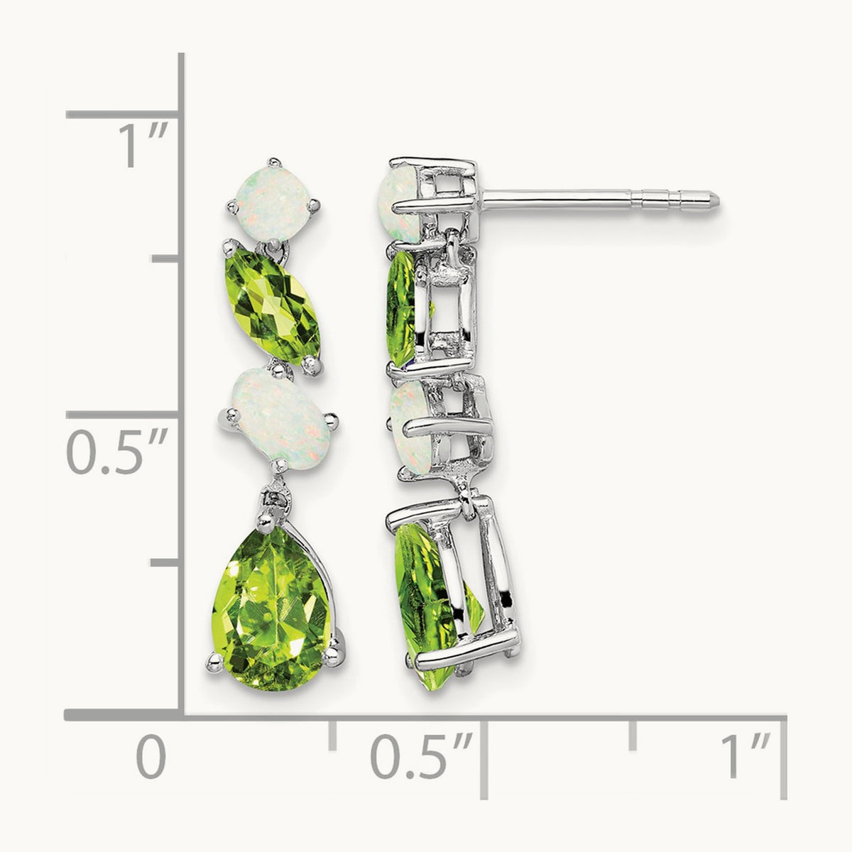 Peridot and Opal Dangle Earrings, 14K White Gold