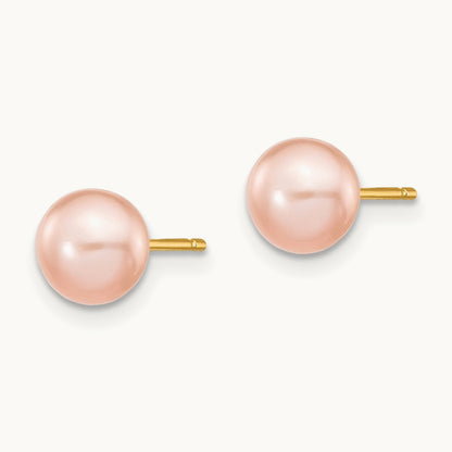 Button Freshwater Cultured Pearl Stud Post Earrings — 14K Yellow Gold