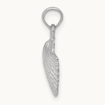 Scallop Shell Pendant, 15mm charm in 14K White Gold