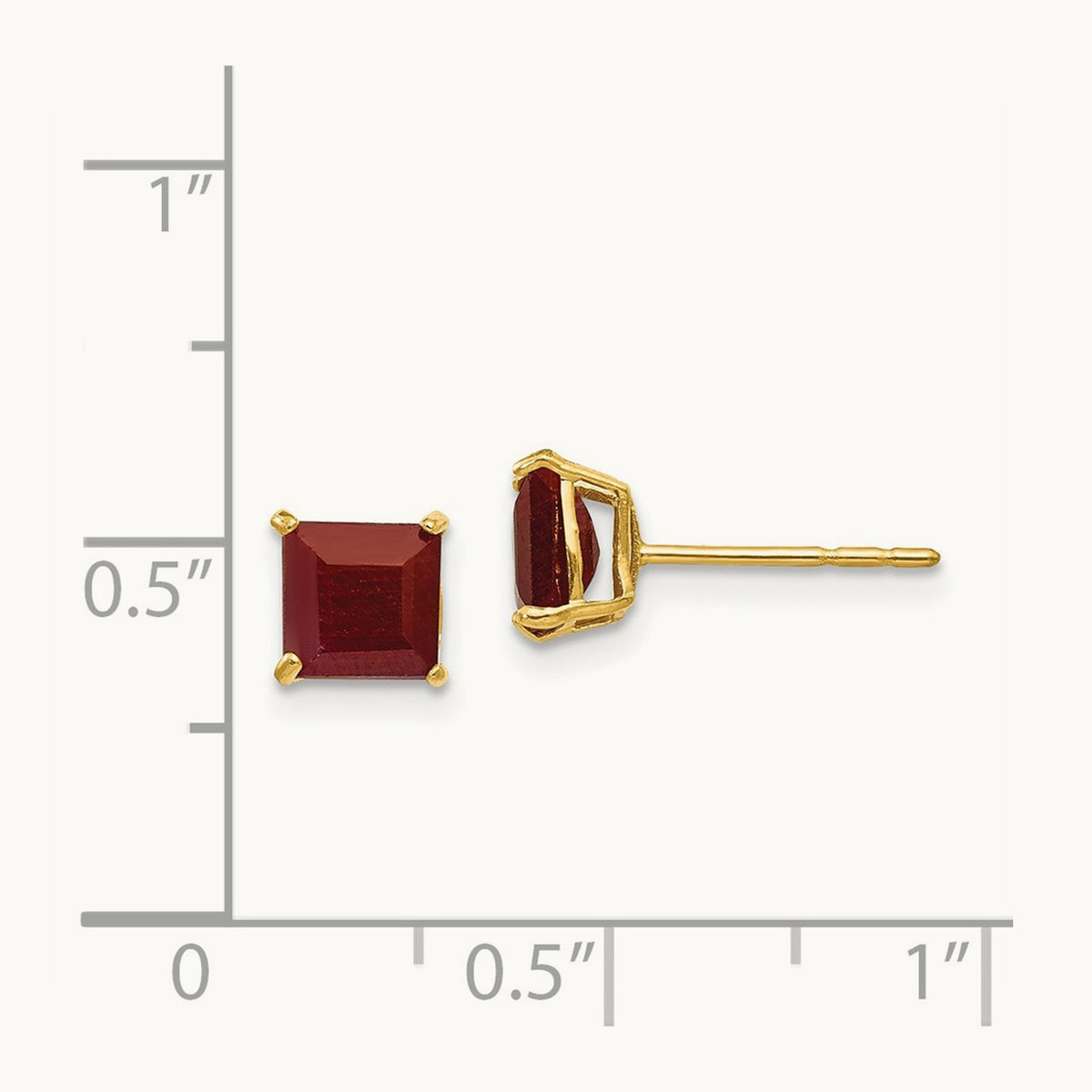 Madi K Ruby Square Post Earrings, 5mm, 14K