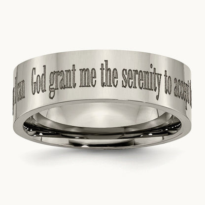 Polished Serenity Prayer Laser Design Flat Band — photo set