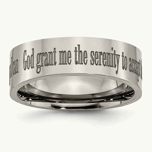 Polished Serenity Prayer Laser Design Flat Band — photo set