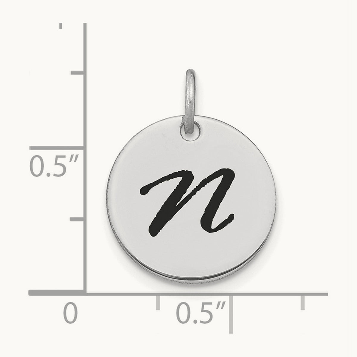 Polished Black Enamel Initial Disk Charm — 14K White Gold, N