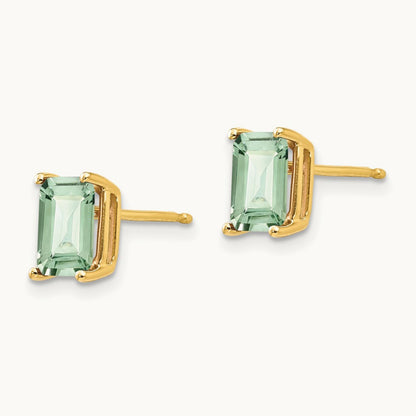 7x5 Emerald-Cut Green Quartz Earrings, 14K