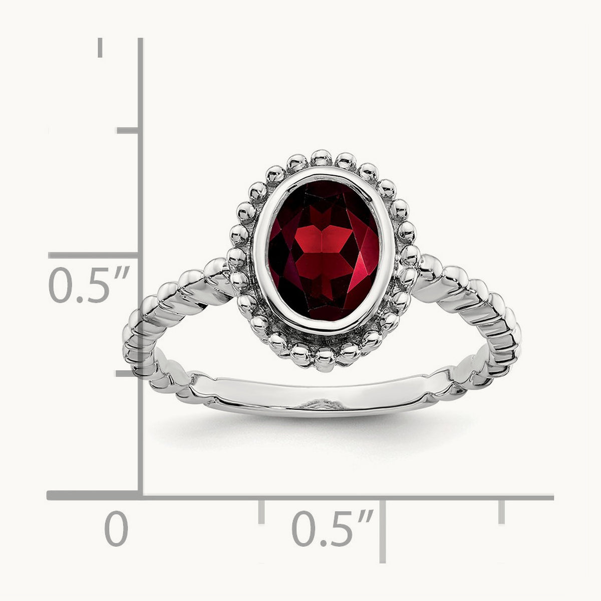 Oval Garnet Ring — 14K White Gold, 7