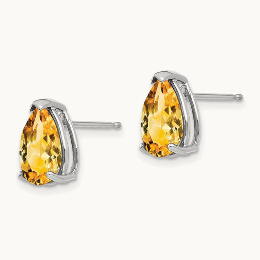 10x7mm Pear Citrine Earrings, 14K White Gold