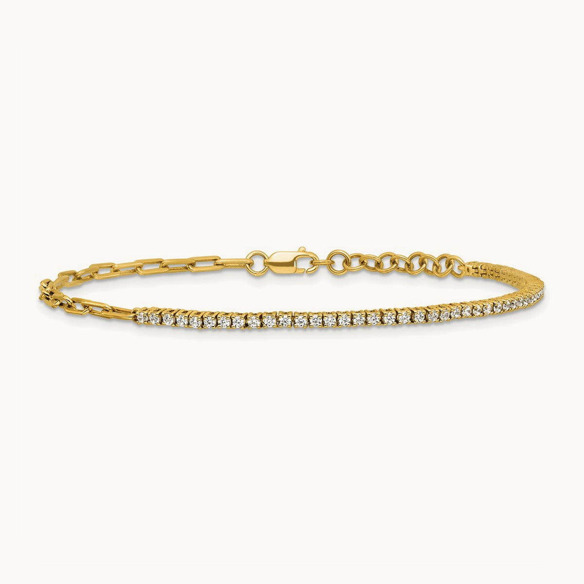 Polished Diamond Fancy Link with 1in extension Bracelet — 14K Yellow Gold