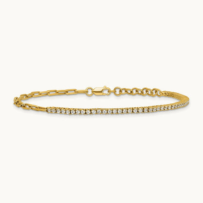 Polished Diamond Fancy Link with 1in extension Bracelet — 14K Yellow Gold