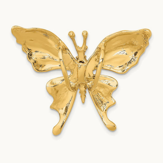 Polished and Beaded Butterfly Slide Charm, 14K