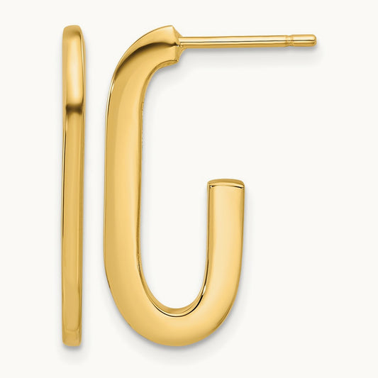Polished Modern J-Hoop Earrings, 14K — Leslie's