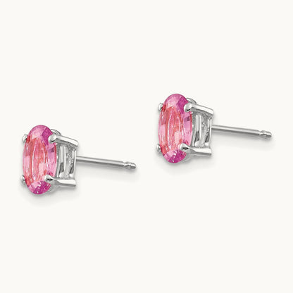 Pink Sapphire Earrings, 14K White Gold