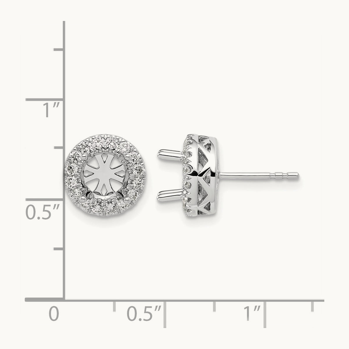 Semi-Mount Round Halo Post Earrings, 0.50 ct tw Lab-Grown Diamond — 14K White Gold