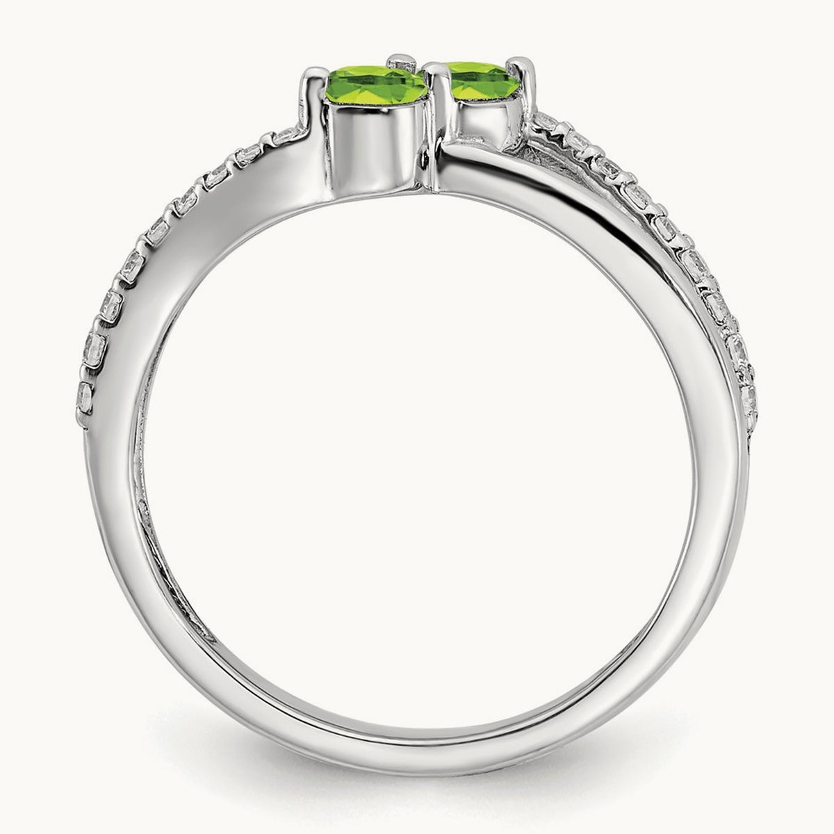 Peridot and Diamond 2-stone Ring, 14K White Gold