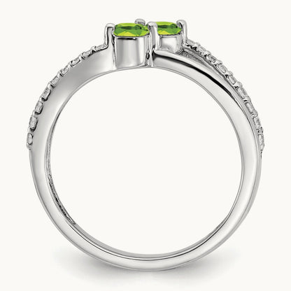Peridot and Diamond 2-stone Ring, 14K White Gold