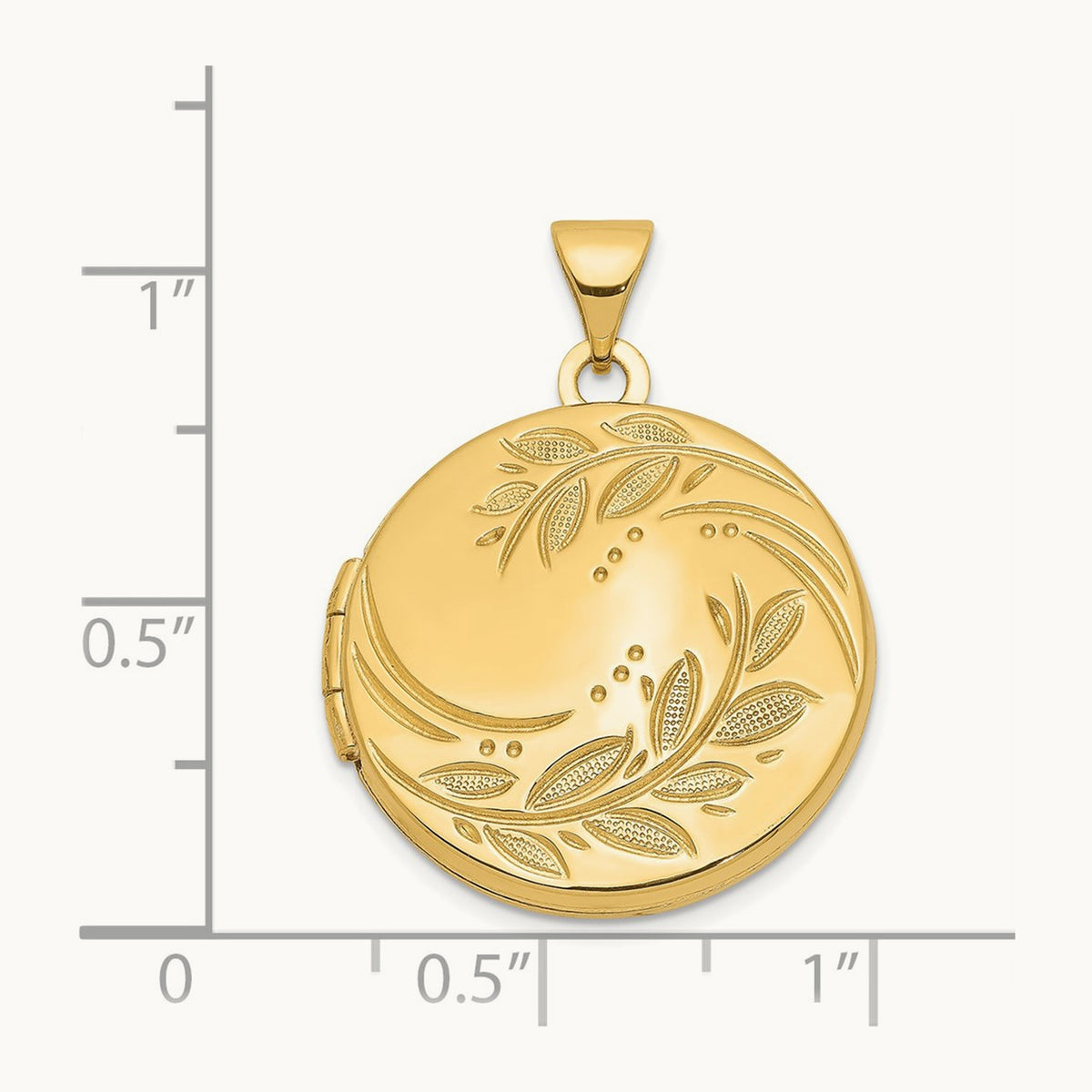 Round Leaf Floral Locket, 20mm, 14K Yellow Gold