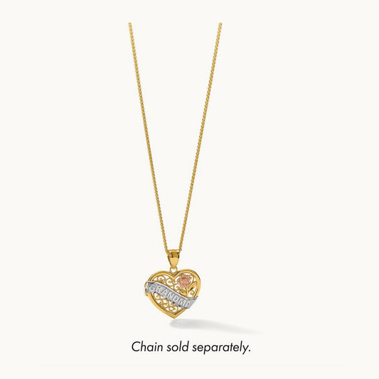w/White Rhodium GRANDMA Heart Pendant, 14K Two-tone