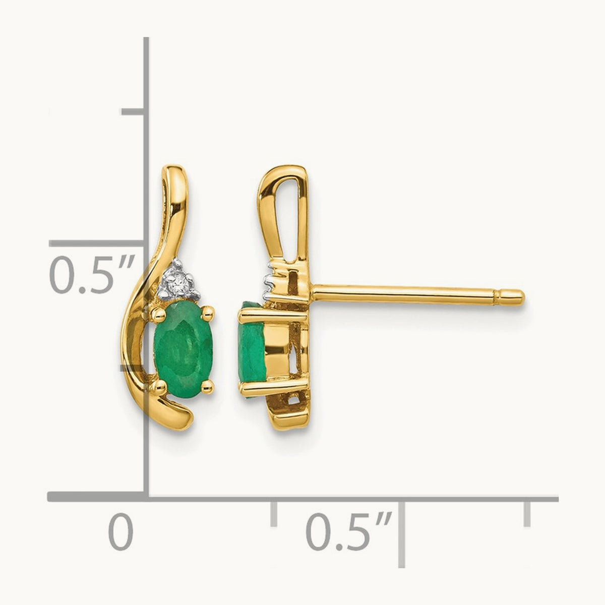 Emerald and Diamond Post Earrings — 14K Yellow Gold