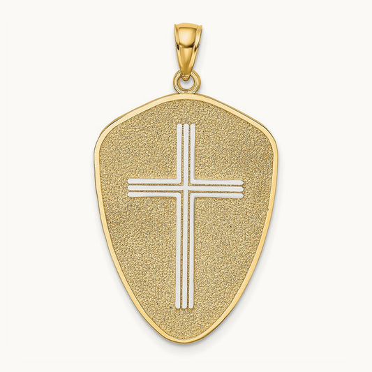 Cross Shield W/ Joshua 1:9 On Reverse Charm — 14K Two-Tone Gold