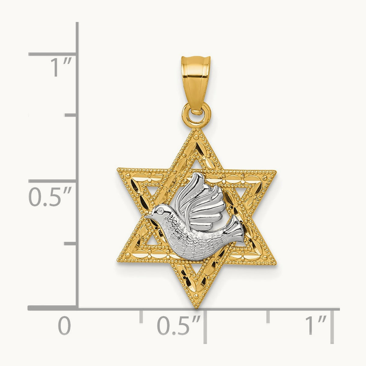 Textured/Diamond-cut Dove On Star Of David Pendant, 14K Two-tone